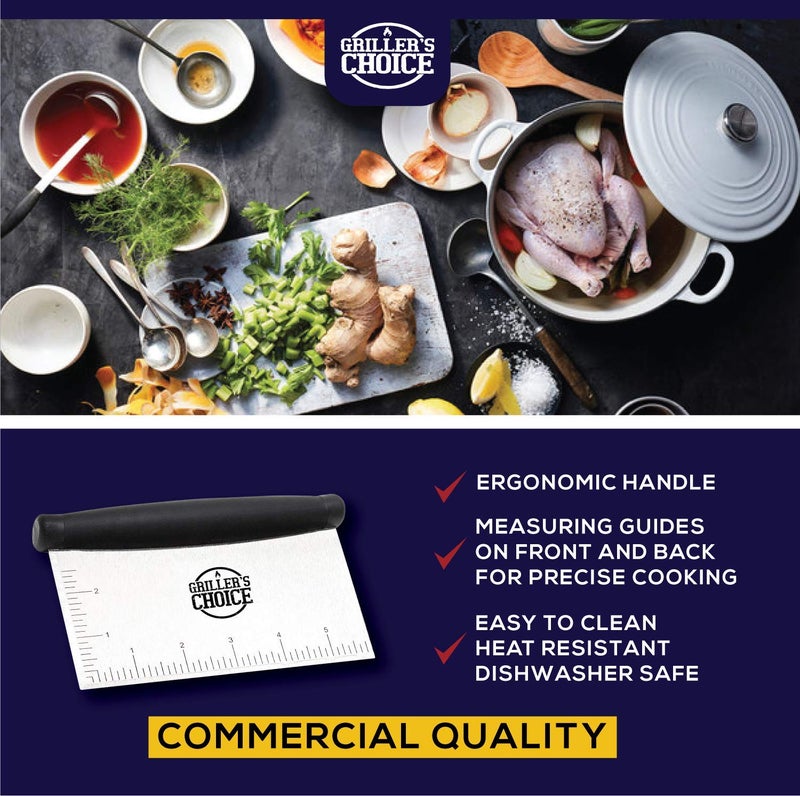 Grillers Choice التجارية مقعد من الفولاذ المقاوم للصدأ مكشطة مريح القبضات مكشطة أداة المطبخ مكشطة الغذاء مكشطة المعجنات مكشطة - Image 2